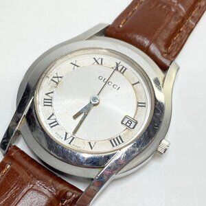 Gucci 5500M Steel Swiss Made Date Quartz Watch 26mm New Leather Band SS171